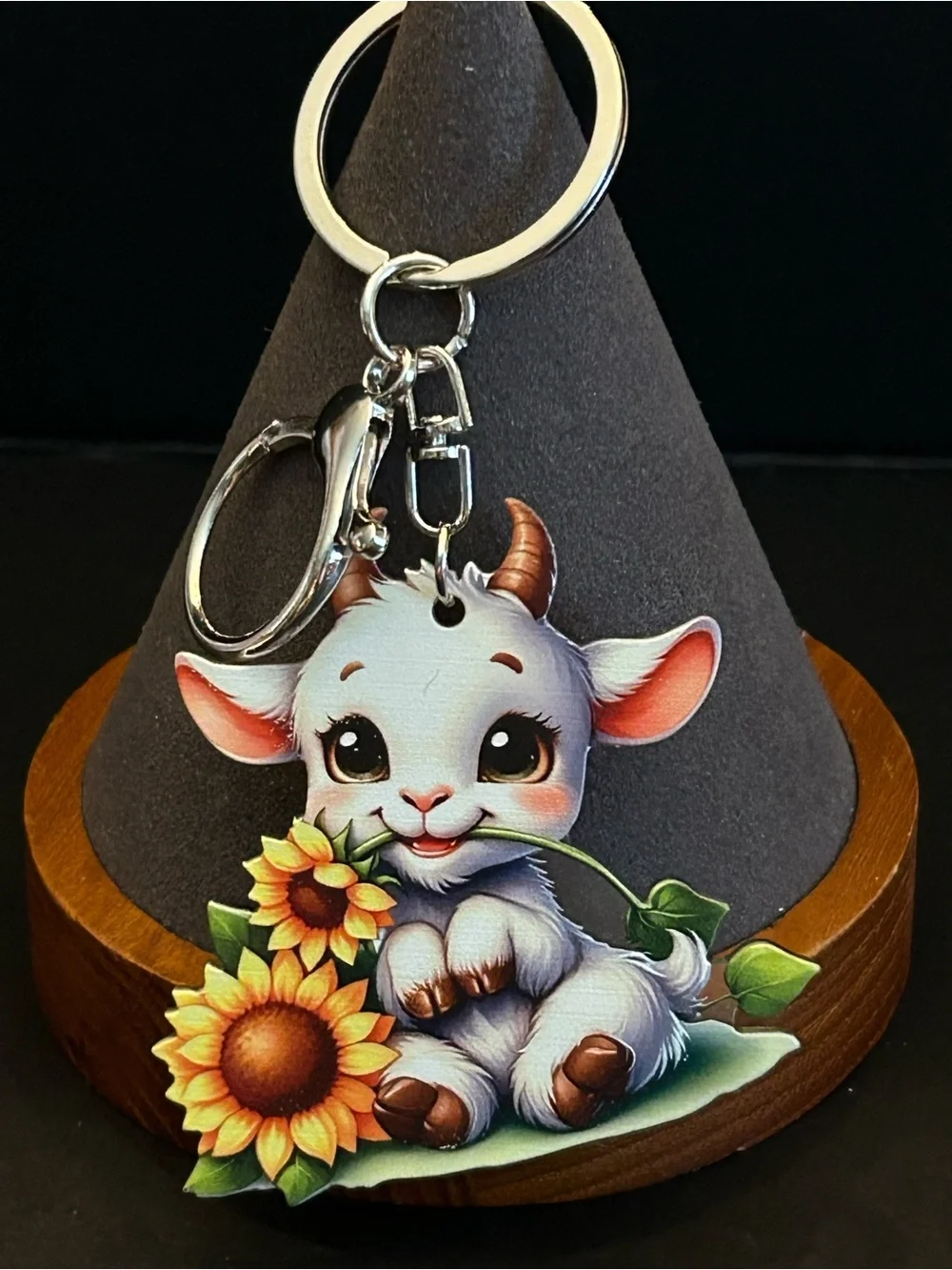 Cute Calf Little Baby Highland Cow w/ Sunflowers 🌻 Acrylic Bag Charm Keychain